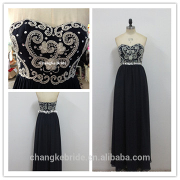 Navy Sweetheart Lace Applique Long Chiffon Vestidos de dama de honra